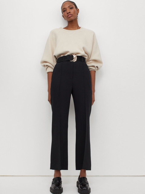 

H&M Women Black Solid Wool-blend Suit Trousers