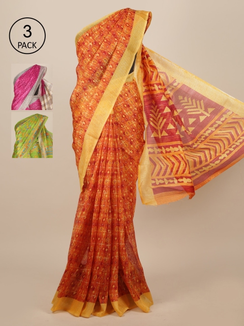 

Pothys Pack of 3 Floral Jute Silk Saree, Rust