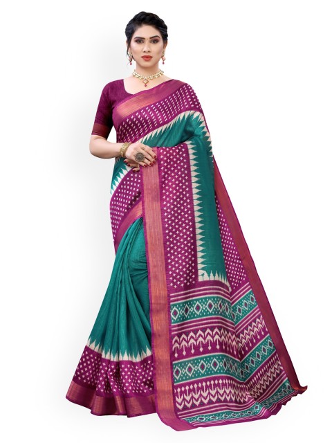 

KALINI Teal Printed Embroidered Saree