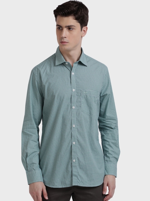 

ColorPlus Men Green Tailored Fit Striped Casual Shirt