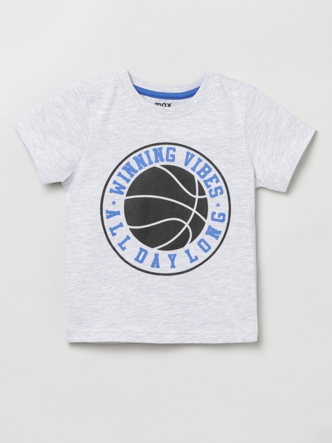 

max Boys Off White Printed T-shirt
