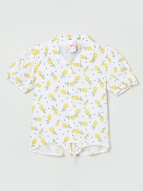 

max Girls Off-White & Yellow Regular Fit Printed Casual Shirt