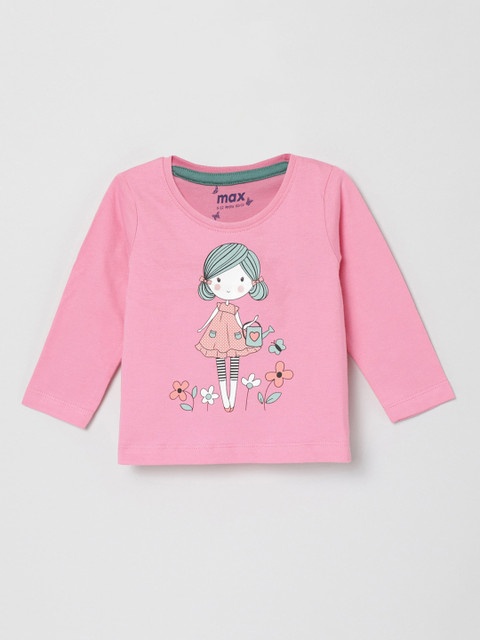 

max Girls Pink Printed Raw Edge T-shirt