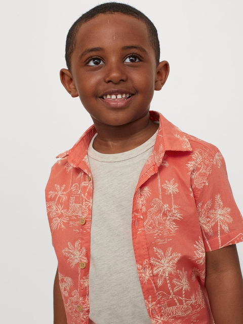 

H&M Boys Orange Printed 2-Piece Cotton Shirt & T-Shirt