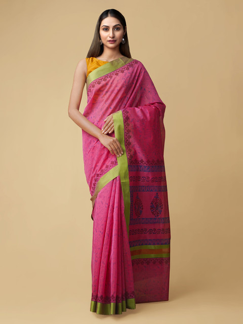 

Unnati Silks Pink Silk Cotton Chanderi Saree