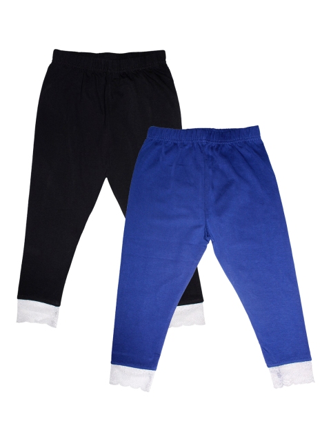 

KiddoPanti Girls Pack Of 2 Solid Three-Fourth Length Leggings, Black