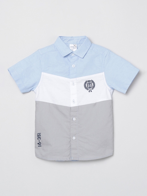 

max Boys Blue & White Regular Fit Colourblocked Casual Shirt