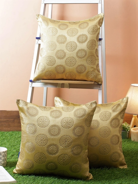 

RANGDESI Gold-Toned Set of 3 Ethnic Motifs Square Cushion Covers