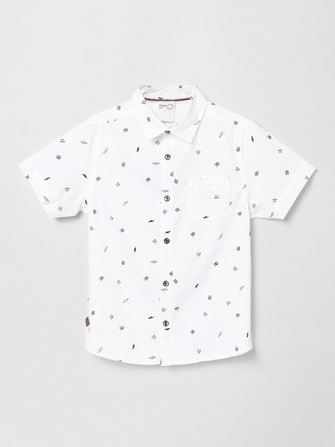 

max Boys White & Black Regular Fit Printed Casual Shirt