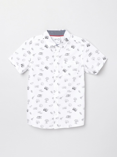 

max Boys White & Black Regular Fit Printed Casual Shirt
