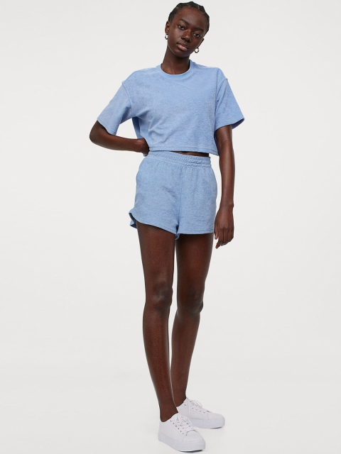 

H&M Women Blue Terry Cropped Top