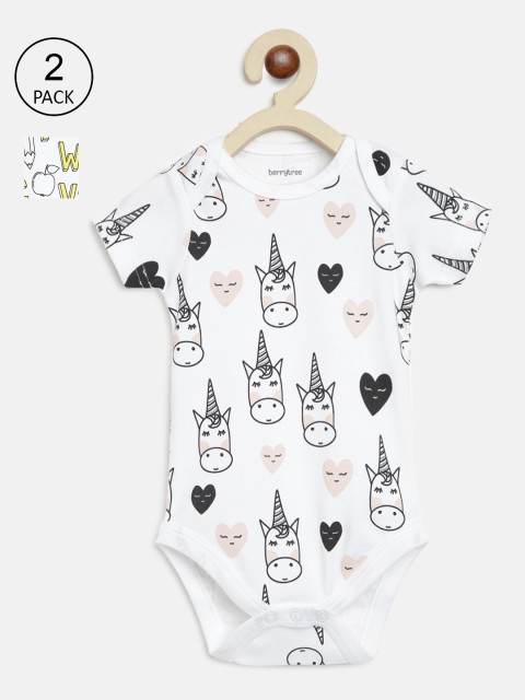 

berrytree Infant Kids Pack Of 2 Printed Slim-Fit Organic Cotton Sustainable Bodysuits, Pink