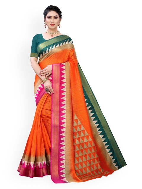 

KALINI Orange Solid Zari Saree