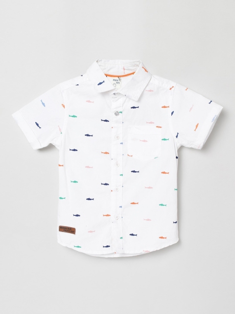 

max Boys White Regular Fit Printed Casual Shirt