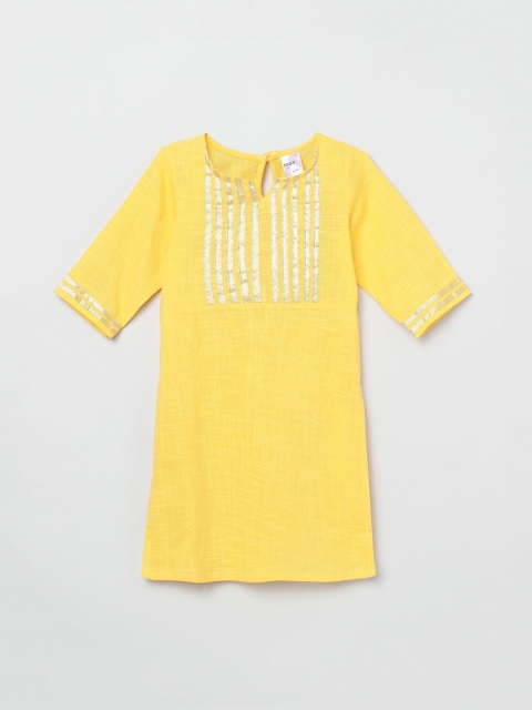 

max Girls Yellow & Gold Yoke Design Gotta Patti Cotton Kurta