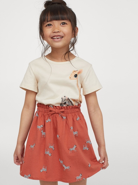 

H&M Girls Cream-Coloured & Red 2-Piece Cotton T-Shirt & Skirt
