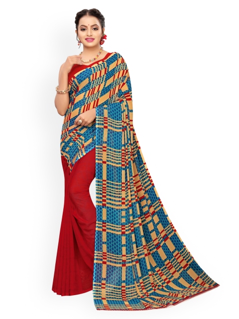 

KALINI Beige & Red Pure Georgette Saree