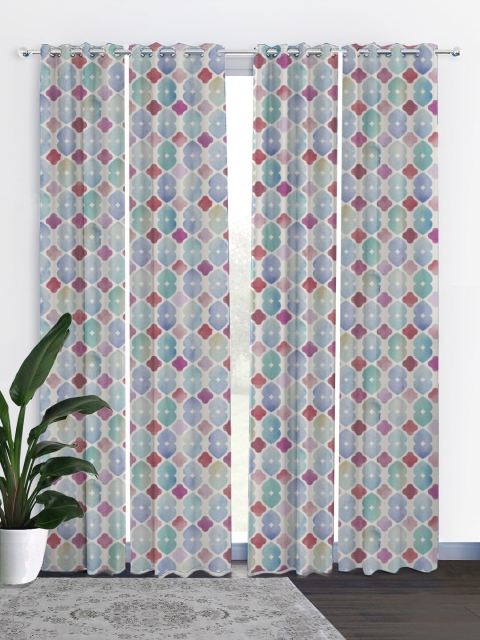 HOUZZCODE Multicoloured & White Set of 4 Black Out Curtains, Multi