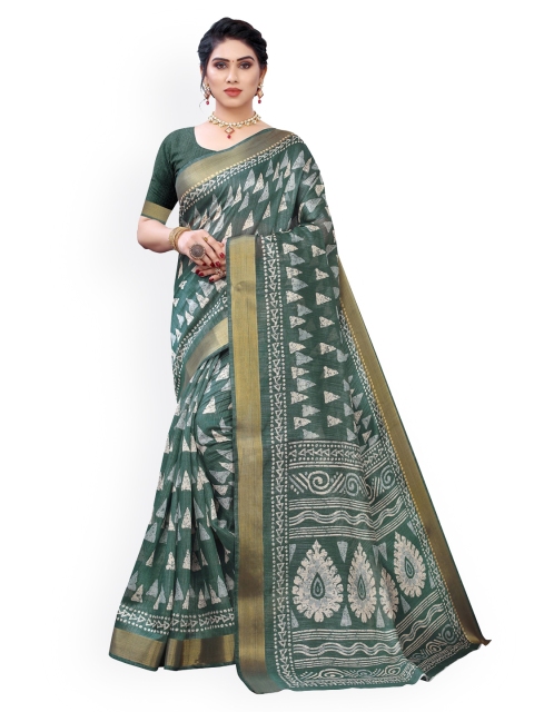 

KALINI Green & Beige Floral Zari Saree