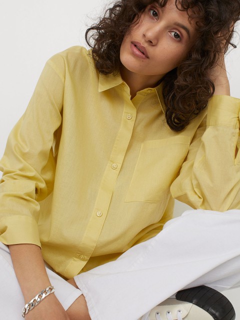

H&M Women Green Oversized Cotton Shirt