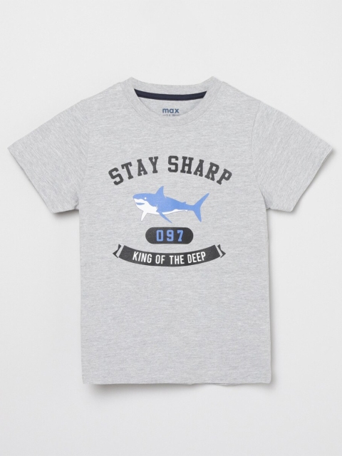 

max Boys Grey & Black Typography Printed T-shirt