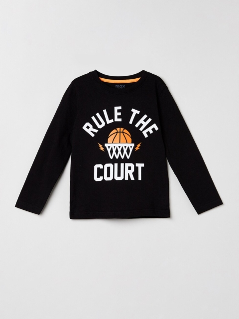 

max Boys Black Typography Printed T-shirt