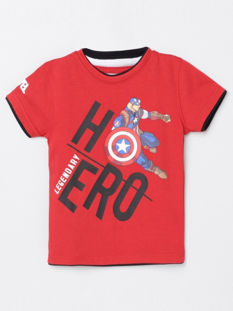 

max Boys Red Captain America Printed T-shirt