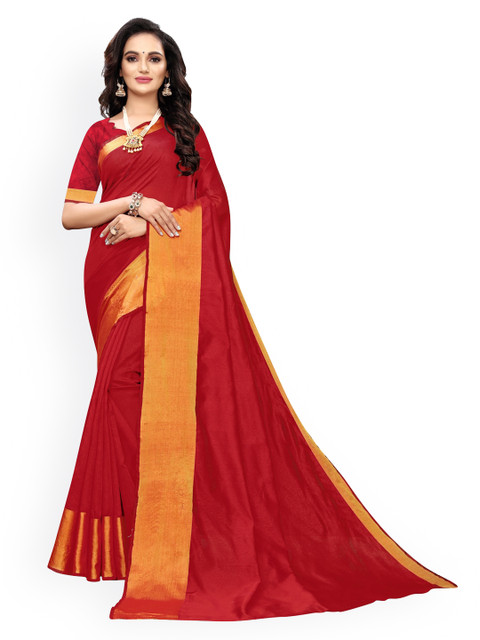

KALINI Red Silk Cotton Handloom Chanderi Saree