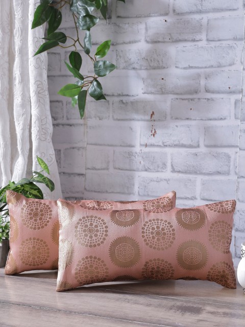 

Rangdesi Wine And Peech Puff Brocade & Silk 12 x 18 Cushion Cover with Inserts-Set of 2, Peach