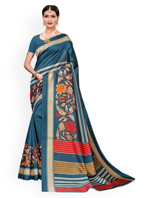 

KALINI Blue Printed Embroidered Saree