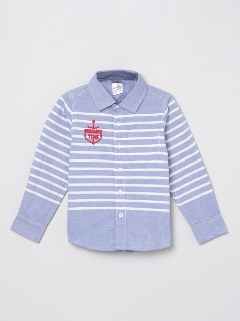 

max Boys Blue & White Regular Fit Striped Casual Shirt