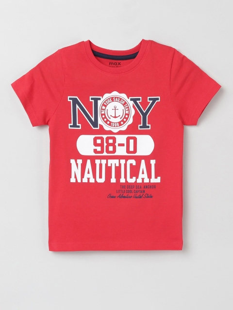 max Boys Red Typography Printed T-shirt