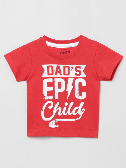 max Boys Red Typography Printed T-shirt