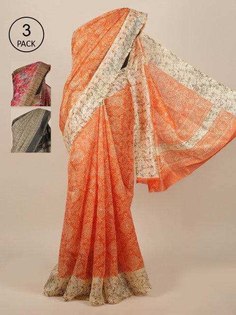 

Pothys Pack of 3 Ethnic Motifs Jute Silk Saree, Orange
