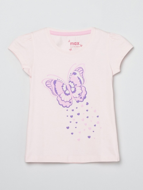 

max Girls Pink Printed Puff Sleeves T-shirt