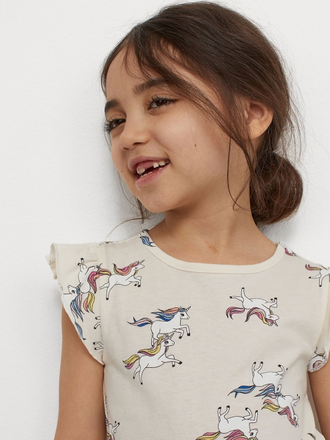

H&M Girls 2-Pack Beige & Red Printed Cotton Jersey Tops