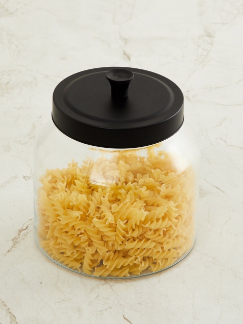 

Home Centre Transparent & Black Solid Glass Storage Jar