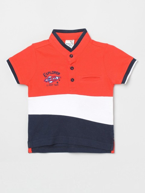 

max Boys Orange & Navy Blue Mandarin Collar T-shirt