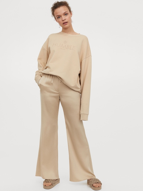 

H&M Womans Beige Wide pull-on satin trousers
