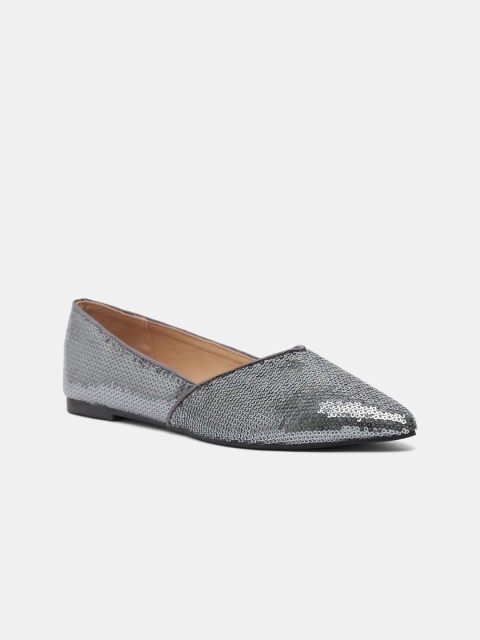 

shoexpress Women Grey Embellished Leather Party Ballerinas Flats