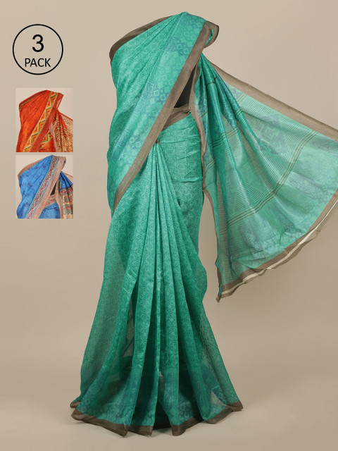 

Pothys Pack Of 3 Jute Silk Saree, Green