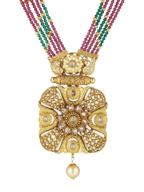 

Adwitiya Collection 24CT Gold-Plated White & Pink Stone-Studded with Pearls-Beaded Jewellery Set