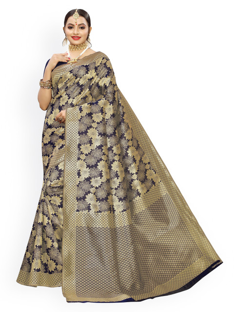 

KALINI Navy Blue Floral Jacquard Banarasi Saree