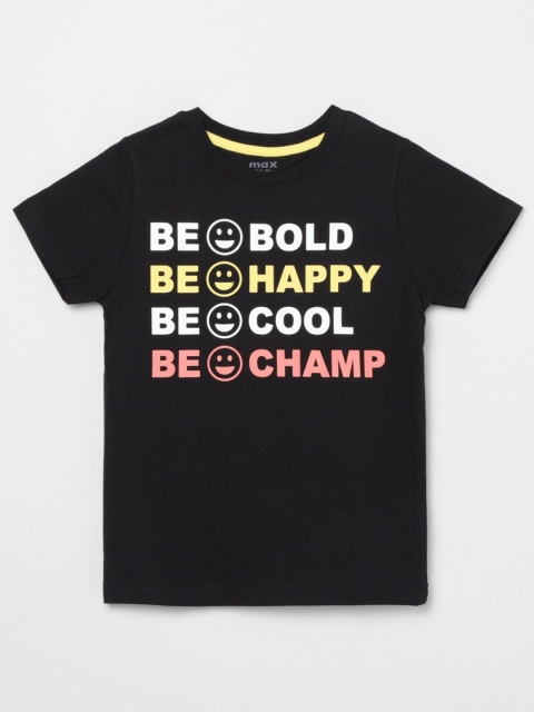 

max Boys Black Typography Printed T-shirt