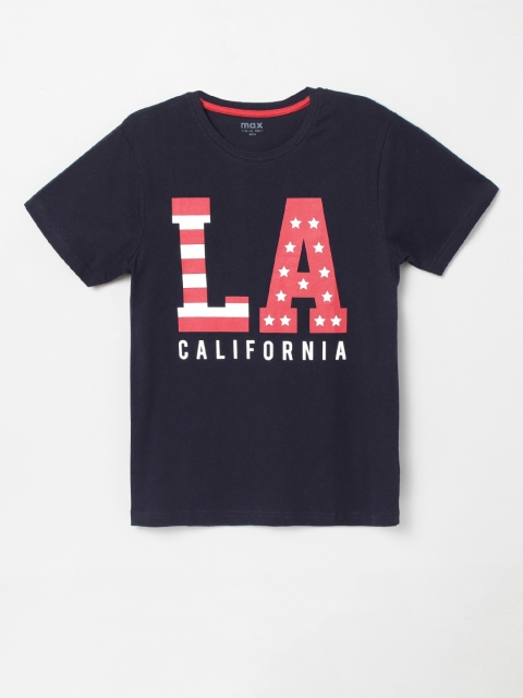 max Boys Blue Typography NA Printed T-shirt NA