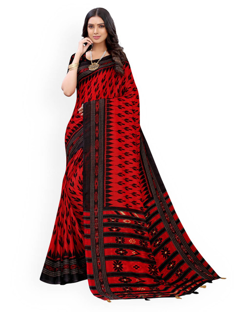 

KALINI Red & Black Jute Cotton Saree