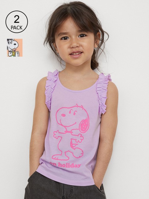 

H&M Girls 2-Pack Purple & Orange Printed Cotton Vest Tops