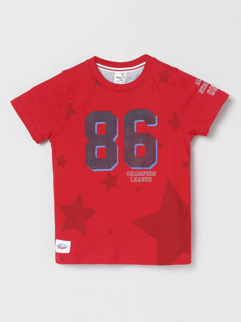 

max Boys Red Typography Printed Applique T-shirt