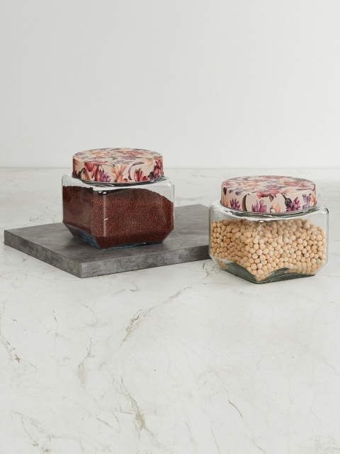 

Homecentre Transparent Set Of 2 Printed Corsica Storage With Metal Lid 850 ML