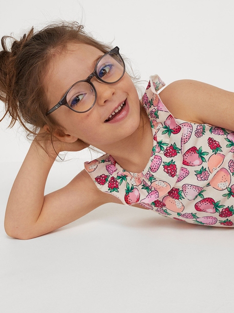 

H&M Girls Beige & Pink Patterned Playsuit